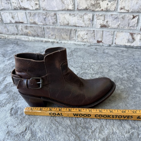 JB Dillon Brown Leather Biker Buckle Zip Up Block Heel Ankle Boots Women's 8.5 - Picture 11 of 11